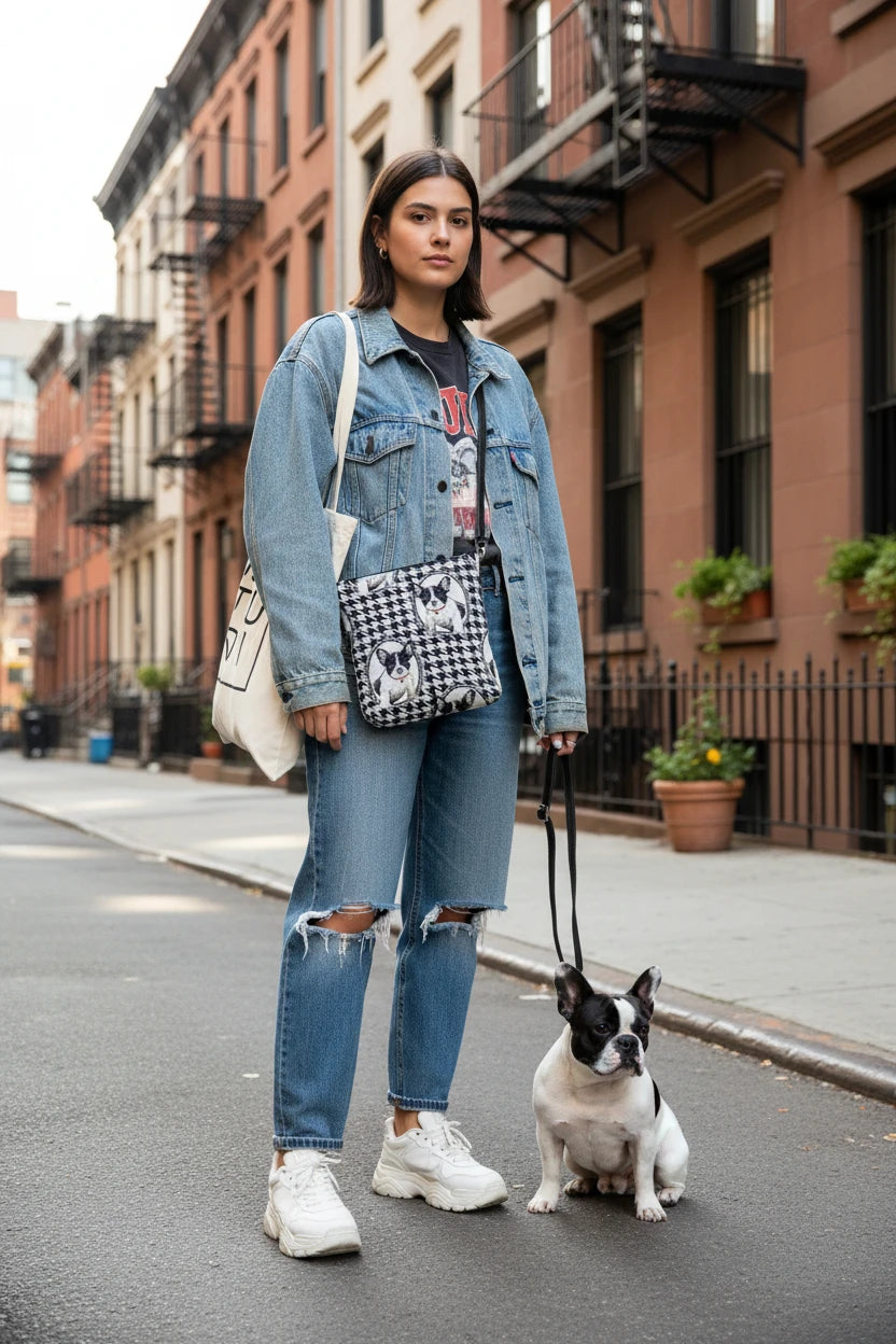 The Frenchie Houndstooth Crossbody Bag