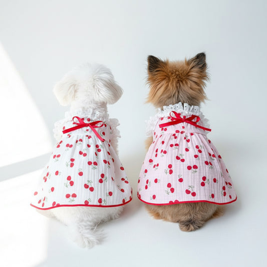 Cherry Dress, S-2XL, Dog Clothes, Pet Clothing, Dog-One Piece,Pet Dress, Dog Check-Shirt, Dog Top, Dog Apparel, Pet Clothing