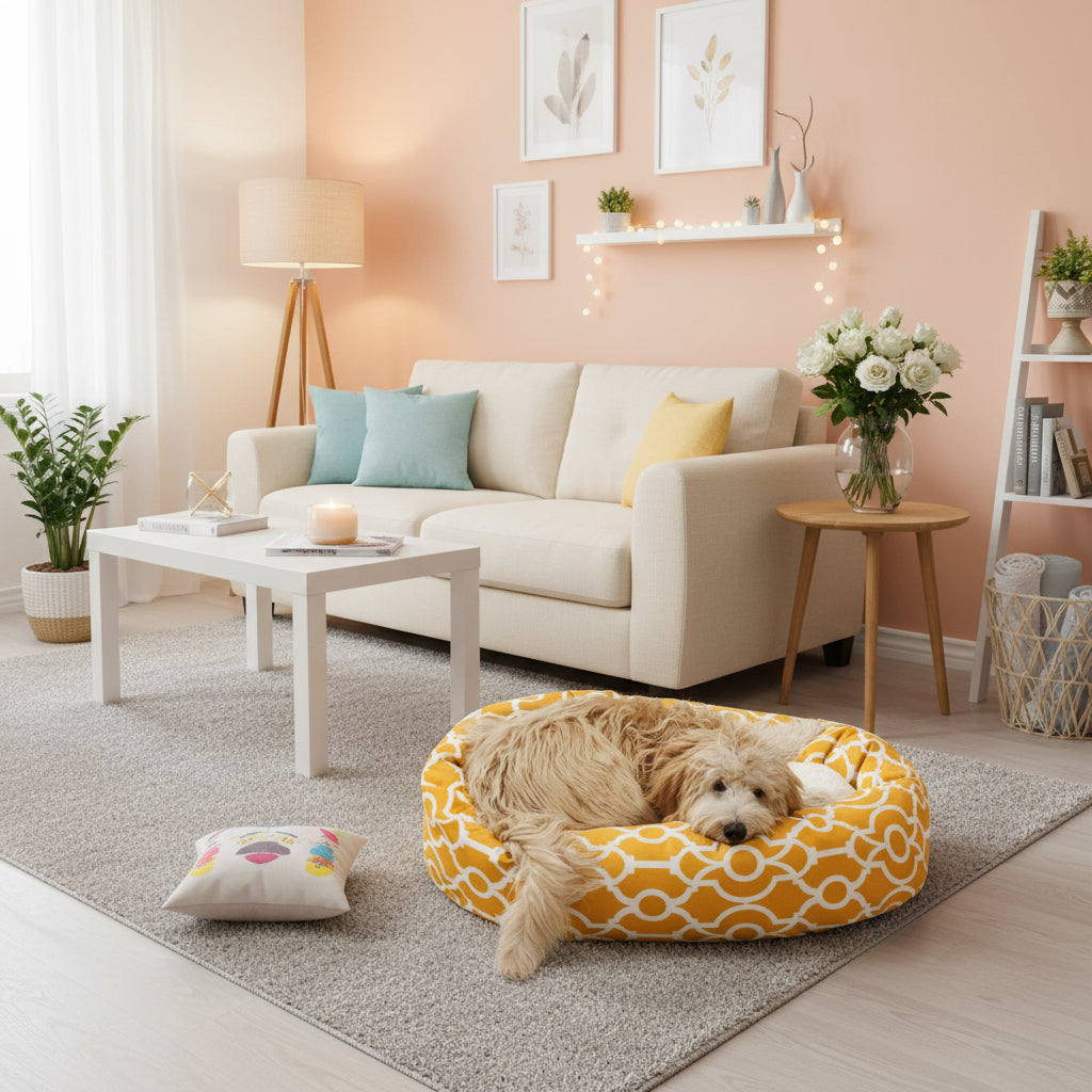 Sherpa Athens Bagel Pet Bed for Dogs, Calming Dog Bed Washable, Large, Citrus