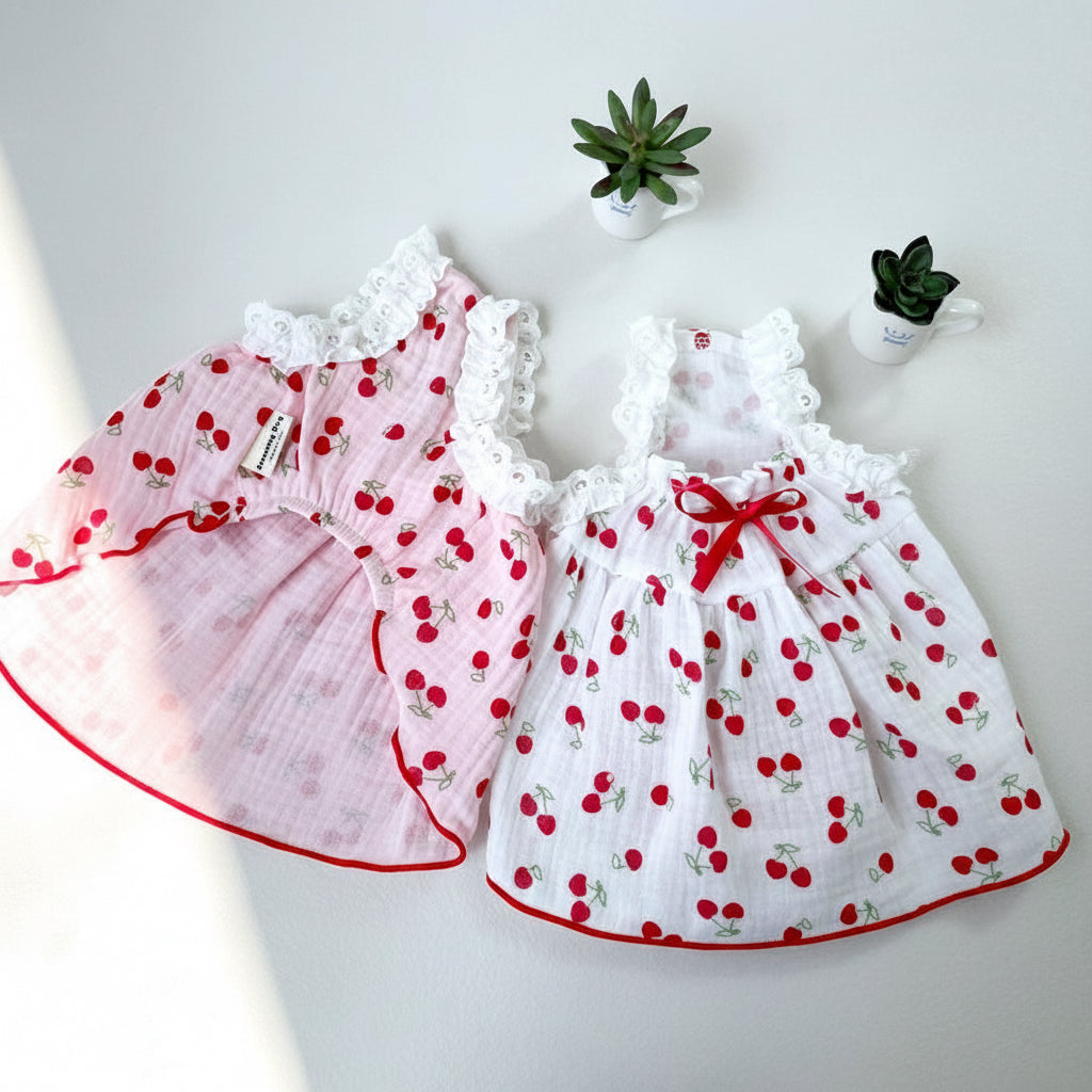 Cherry Dress, S-2XL, Dog Clothes, Pet Clothing, Dog-One Piece,Pet Dress, Dog Check-Shirt, Dog Top, Dog Apparel, Pet Clothing